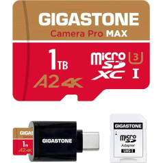 [5 Years Free Data Recovery] GIGASTONE 1TB Micro SD Card with USB 3.2 Type C Card Reader, 4K Camera Pro Max, up to 150/140MB/s, A2 V30 MicroSDXC Memory Card for GoPro 4K UHD Video