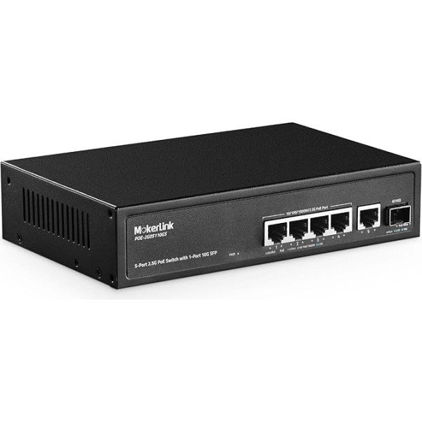 MokerLink 5 Port 2.5 Gigabit PoE Switch with 10G SFP, 5 x 2.5G Ethernet Ports, 4 Port PoE IEEE802.3af/at, 65W, Compatible with 10/100/1000Mbps, Unmanaged Fanless Wall Mountable Network Switch