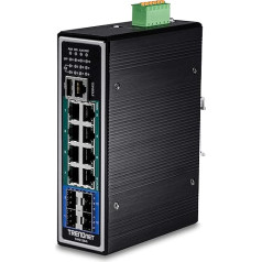 TRENDnet TI-PG1284i 12-Port Gigabit PoE + Layer 2+ Heavy Duty Industrial DIN Rail Switch, 240 W Power Budget, IP30 Gigabit PoE + Network Ethernet Switch