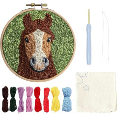 Punch Needle Set Beginners, Punch Needle Set for Beginners, with Animal Floral Pattern Tool and Yarn, Punch Needle Embroidery Sta-rter Kit, Cup Carpet Punch Needle Kit, for Holiday, Birthday