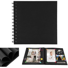 Small Photo Album for DIY 17 x 17 cm Scrapbook 20 Sheets (40 Pages) Photo Albums Ring Binder Photo Books Kraft Paper Spiral Album for Baby Birthday Anniversary Wedding Black