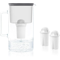 Wessper Water Filter Jug Glass 3 L Crystaline, Set Water Jug and 2 Filters Aqua Classic, Water Carafe for Drinking Water Compatible with Brita Classic, Dafi - Black