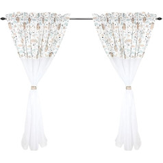 TupTam Children's Room Voile Curtains with Drawstring Set, Colour: Hedgehog/Rabbit/Blue, Size: Approx. 140 x 245 cm