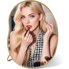 Make-Up Mirror Table Mirror with Metal Frame Small Oval Mirror Golden Makeup Mirror 30 x 22 cm Decorative Makeup Mirror for Living Room, Bedroom, Office