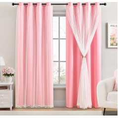 XiDi Verdunkelungsvorhänge für Schlafzimmer, Raumverdunkelung, Ösenfenstervorhänge, 2 Paneel-Sets, Wohnzimmer-Fensterbehandlung, Verdunkelung, Rosa, 52/84/2 UK