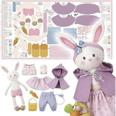 Doll Sewing Panel for Advanced Skills - With Video Instructions - Fabric Panel for Cutting and Sewing Fabric Panels with Clothes: Dress Me Bestie Bibby Bunny