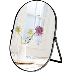 Oval Table Mirror, Large Mirror, Countertop, Makeup Mirror with Adjustable Metal Frame, Stand for Office, Desk, Dressing Table, Travel, Camping (Dark Grey)