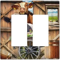 Farm Cow Double Rocker Light Switch Cover, Decorative Wall Plate, 2 Gang GFCI Electric Switch Plate for Farmhouse, Country Decoration