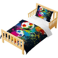 Football Children's 2-Piece Bed Linen Set, 90 x 190 cm, Single Duvet Cover Set with 1 Pillowcase, 3D Print Cartoon Style Bed Linen with Zip (Football A, 90 x 190 cm)