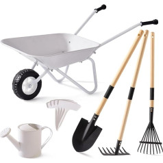ROBUD Kids Garden Set with Wheelbarrow - Garden Tools with Watering Can - Educational Toy for Outdoors, Farm Gift for Boys and Girls Aged 3+ (Grey) WRP57