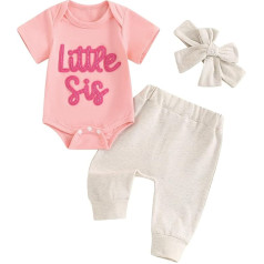 Newborn Infant Little Sister Romper Short Sleeve T-Shirt Pants Headband Summer Clothes