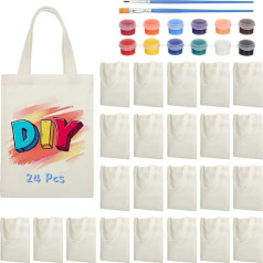 Canvas-Tragetaschen, 24-teiliges DIY-Set, Malset für Kinder, wiederverwendbare Partygeschenke, Kunstbedarf im Lieferumfang enthalten
