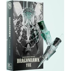 Dragonhawk Yue Pack of 20 Disposable Tattoo Needles #1207RL Round Liner 0.35 mm Standard Cartridges with Membrane for Rotary Tattoo Machine Pen