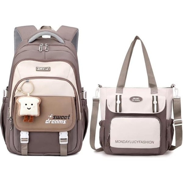 School Backpack Girls Set, School Bag for Girls 3rd to 7th Grade, 36L School Bag Girls with Shoulder Bag, Casual Backpack Teenager Daypack with Tags