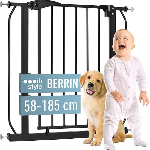 ib style Berrin Stair Safety Gate for Babies, Door Safety Gate, Clamping Gate, No Drilling, Black, Width: 95-105 cm