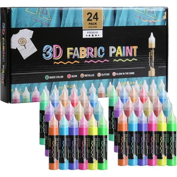 Generisch Stofffarbe Set, Bastelfarbe Kit, Stoffmalereien, 24 lebendige Farben, wasserdichte Formel, Acryl, für Holzleinwand Crafts Kleidung Kinder Erwachsene Glasdekoration