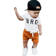 Baby Boys' Things Boys Summer Months Clothing Casual 024 Solid T-Shirt Short Outfits Shorts Set Elastic Sleeve Tops Letter Infant Newborn Boys Outfits&Set (White, 6-12 Months)