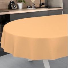 Oilcloth Tablecloth, Washable, Oilcloth, Garden Tablecloth, Outdoor, Indoor, Oval, 220 x 140 cm with Hem, Apricot