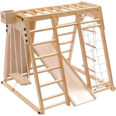 HOME DELUXE - Indoor Climbing Frame LIO Pine Wood 121 x 112 x 121 cm Includes Toniebox Bracket, Slide, Climbing Wall and Swing I Climbing Wall Children's Climbing Frame