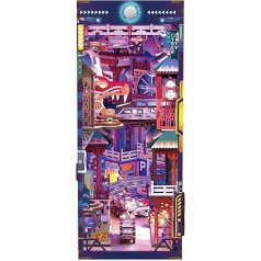 Hands Craft DIY Book Nook Kit - Cyber City Miniature Puzzle - Neon Illuminated Cyberpunk Decor with Oriental Elements, Precision-Cut Wooden Pieces & LED Lights, Creative Craft Set