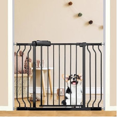 Extra breites Baby- & Hundegitter, 97 - 100 cm, druckmontiertes Durchlaufschutz, robustes Schutzgitter für Türen und Treppen, schwarzes Metall mit Erweiterungsset