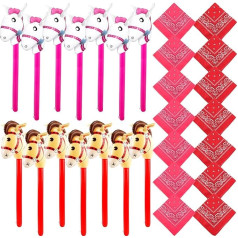 28 Pieces Cowboy Theme Party Supplies Includes 14 Inflatable Sticks with Horse Head and 14 Cowboy Cowgirl Bandanas for West Cowboy Birthday Party