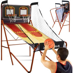Basketball Arcade Game with Two Baskets for Indoor, Foldable Electronic Basketball Machine with Score Display for Sports Enthusiasts and Family Entertainment