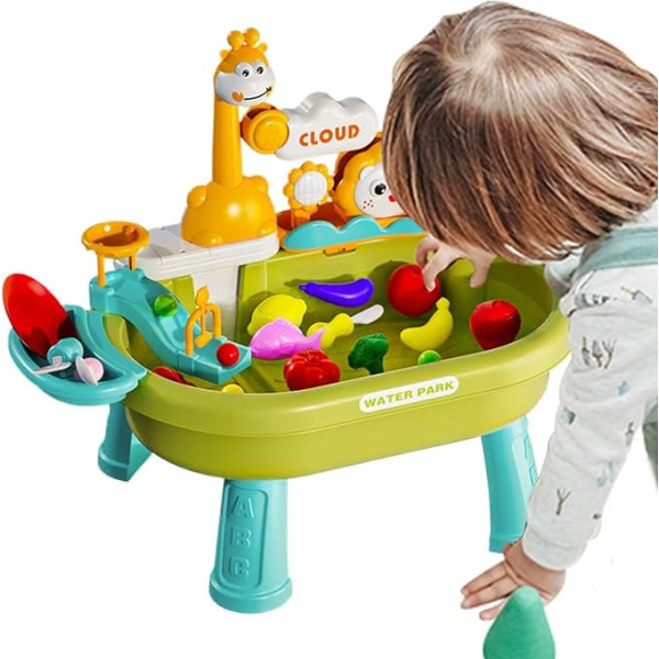 Kids Water Table, Table Games with Water and Toys with Kitchen and Fishing Set for Indoor and Outdoor