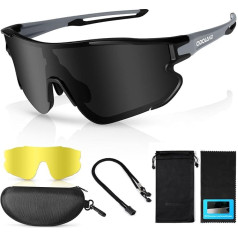 Odoland Polarized Cycling Glasses Sports Sunglasses UV 400 Replaceable Night Vision Lenses for Cycling Fishing Running Men Women Youth