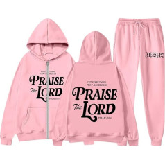 Women's Casual Tracksuit Set with Hoodie Letter Print Drawstring Jogging Bottoms Long Sleeve Outfit Zip Pockets