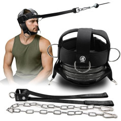 Neck Training Harness with Pulley System - Adjustable Head Strap for Side Neck Strength Training, Robust Steel Chain for Weighted Vertical Training, Ideal for Powerlifting & Fitness