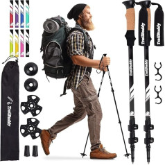 Trekking Poles, Lightweight Folding Hiking Poles for Snowshoe and Backpacking Equipment, 2 Pack Hiking Poles, 7075 Aluminum with Cork Handle (Black)