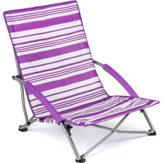 Trail Niedriger Campingstuhl Faltbar, Leichter Klappstuhl für Camping, Terrasse, Festival, Picknick, Garten, Gepolsterte Armlehnen, Strandstuhl, Anti-Sink-Füße, Tasche mit Gurt, Blau Gestreift