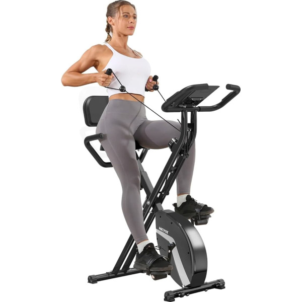 MX600 Magnetic Exercise Bike with Backrest Exercise Bike Foldable with LCD Display and Heart Rate Sensor Exercise Bike with Resistance Bands