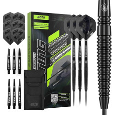 KOTO Sting Black Torpedo 90% Tungsten Darts, 27 g, Black, with Extra Flights and Shafts, Steel Darts, Professional Darts Set, 3 Steel Darts
