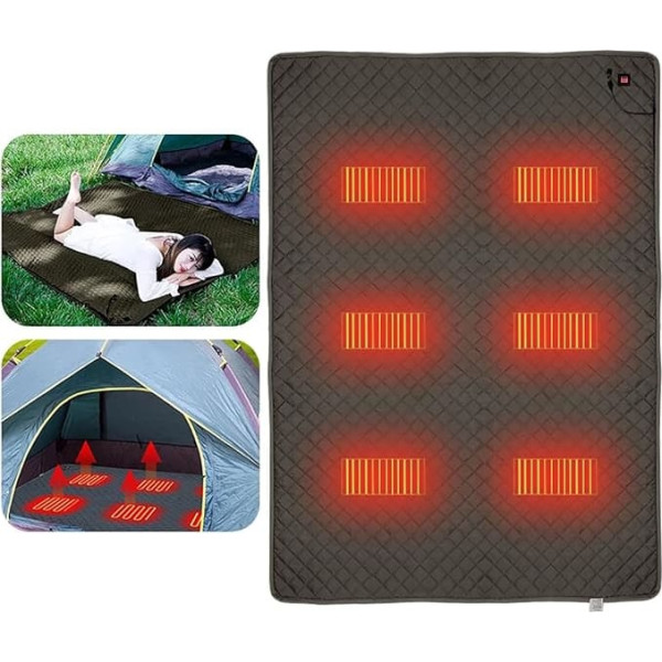 Portable Heated Sleeping Bag Mat, Heated Outdoor Sleeping Bag Liner, 6 Heating Zones for Cold Weather Camping, Home and Office