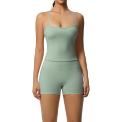 Women's Two-Piece Training Set Plain Backless Training Sets Shirt Tank Top Matching High Waist Booty Lifting Shorts Training Sets Green XL, Green, XL
