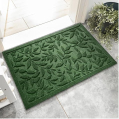 Green Leaves Doormat for Indoor and Outdoor Use, with Non-Slip Function Dirt Trapper Mat, Robust and Durable Rubber Door Mat, (Green, 45 x 75 cm)