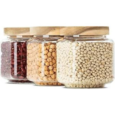 Storage Jars Square Set with Lid 600 ml (3 Pieces) Made of Mouth-Blown Borosilicate Glass, Stackable and Airtight, Storage Jars Glass Container Set Square for Food Large and Small