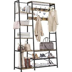YITAHOME Coat Rack, Large Coat Rack with Bench, Industrial Coat Rack with Shoe Rack, Floor Standing Clothes Rail with 9 Hooks and 5 Shelves, Clothes Rack for Hallway, Living Room, Vintage Brown