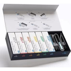 HOZO NeoBlock Premium Gift Set - 1 Handle + 3 Interchangeable Heads with 60 Sanding Belts (120/180/240/400/600/800 Grit, 10 Pieces Each), Gift Box Packaging for DIY & 3D Printing Lovers