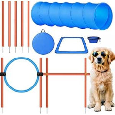 X XBEN Agility Set for Dogs, 6-Piece Agility Set for Dogs, Large Agility Set with Dog Tunnel, Hurdles, 5 Slalom Poles, Spring Ring, Break Box, Foldable Water Bowl, Carry Bag, Games & Training