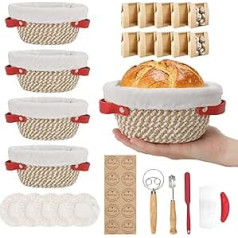 Proofing Basket Starter Set, Sourdough Starter Set of 6 in an Oval Proofing Basket Made of Cotton Rope with Baking Accessories, Bread Baking Starter Set