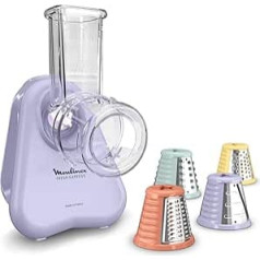 Moulinex Fresh Express DK8546E0 Electric Vegetable Grater, Direct Serving System, 4-in-1, Shredding, Cut, Grater, Cable Storage System, Dishwasher Safe Accessories, Purple