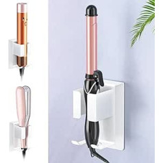 Hair Dryer Holder Wall, Hair Dryer and Straightener Holder Storage, Hair Dryer Holder, Curling Iron Holder for Hair Dryer, Self-Adhesive Hair Dryer Holder, No Drilling (White)