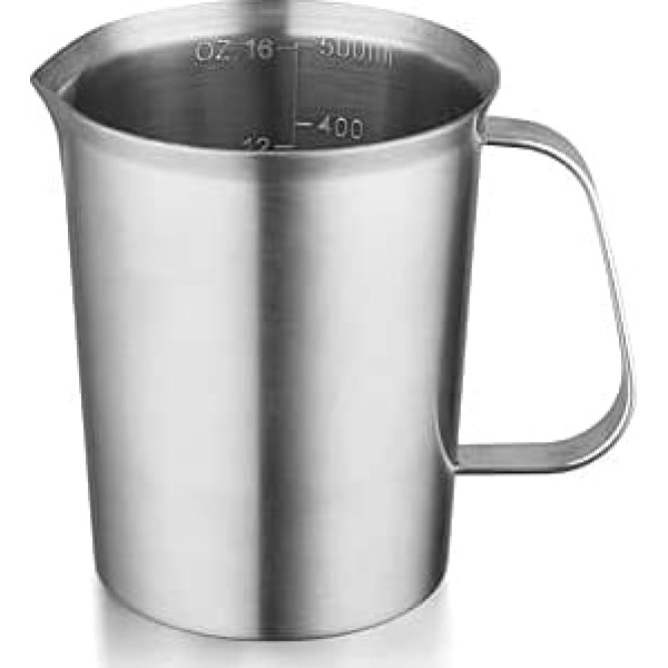 Stainless Steel Measuring Cup with Pouring Lip, Metal Jug with - and ML Marking, 16 oz/500 ml