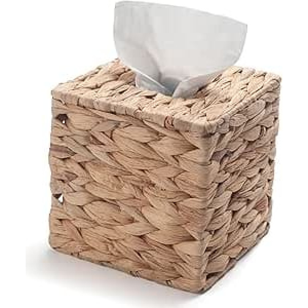 Water Hyacinth Tissue Box Square Cosmetic Tissue Box Decorative Tissue Dispenser for Bathroom, Kitchen or Office (15 x 15 x 15 cm)