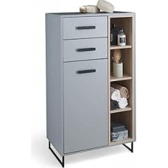 Stella Trading Tunis Bathroom Chest of Drawers in Grey/Oak Sonoma Look - Bathroom Cabinet with Lots of Storage Space - 65 x 116 x 38 cm (W x H x D)