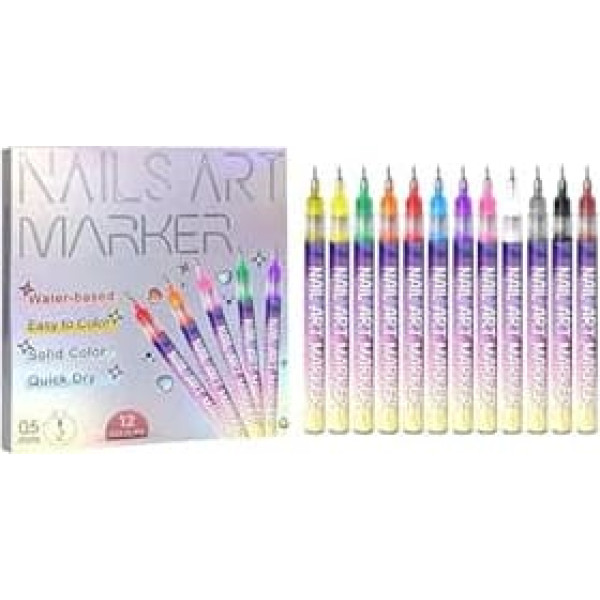 Nagelmarker, 3D Gel Nail Art Marker Negellack Stift 12 Stück, Kompakt, Schnell Trocknend, Ideal für Kinder und Damen, Fingernagel-Leinwand und Bastelbedarf im Salon oder zu Hause, Nail Art Pen