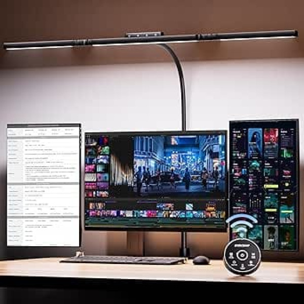 Desk Lamp, Desk Lamp with 3 Light Sources, 24 W 100 cm Daylight Lamp Desk with Remote Control, Dimmable Monitor Lamp, Gooseneck Office Table Lamp